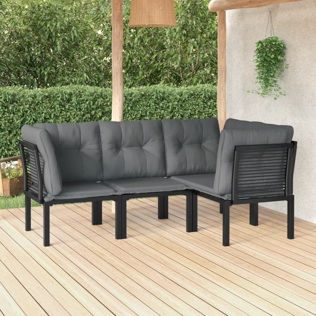 4 Piece Dark Gray Cushioned Poly Rattan Sectional Sofa Set Q466555