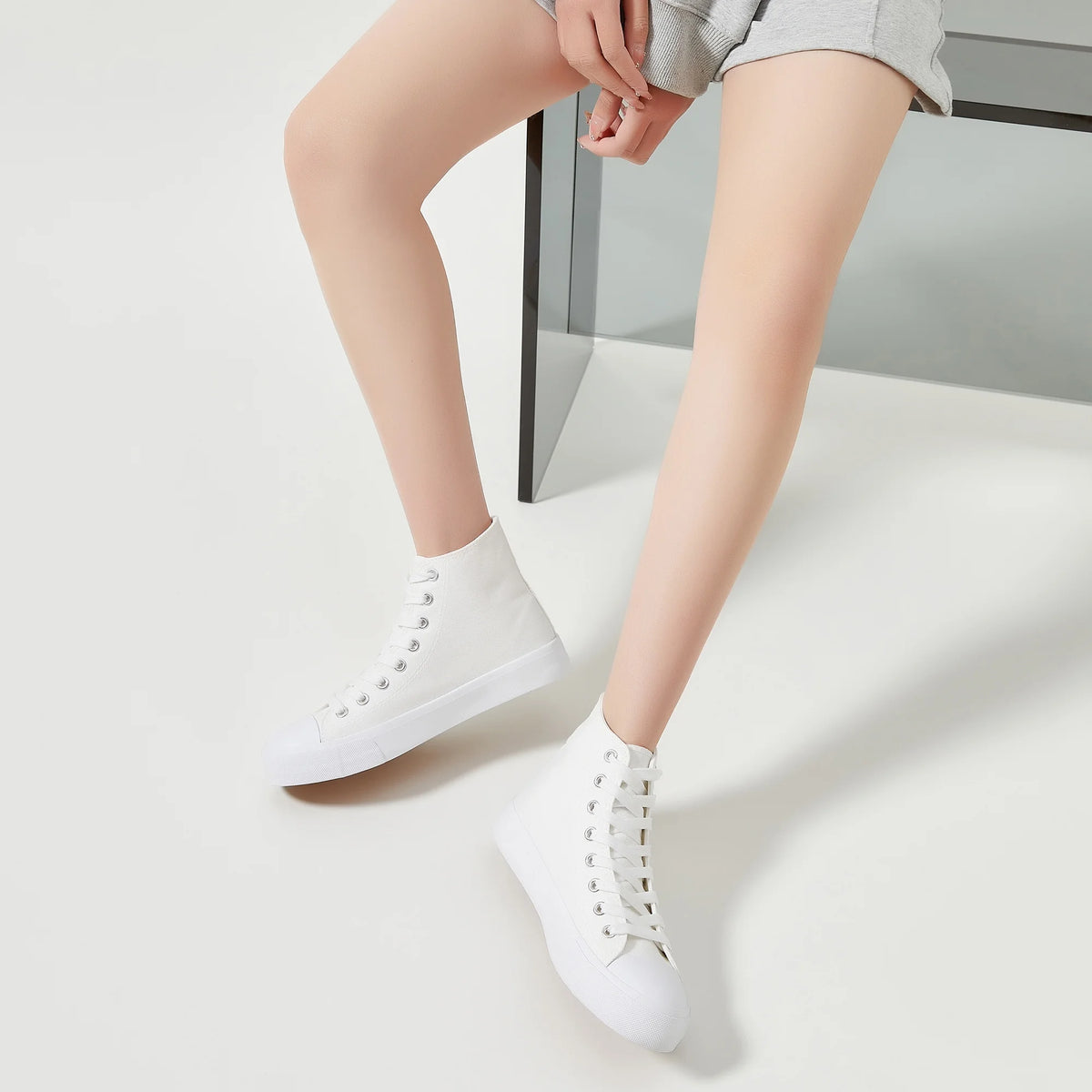 Off-White Canvas High Top Lace-Up Sneakers M75156