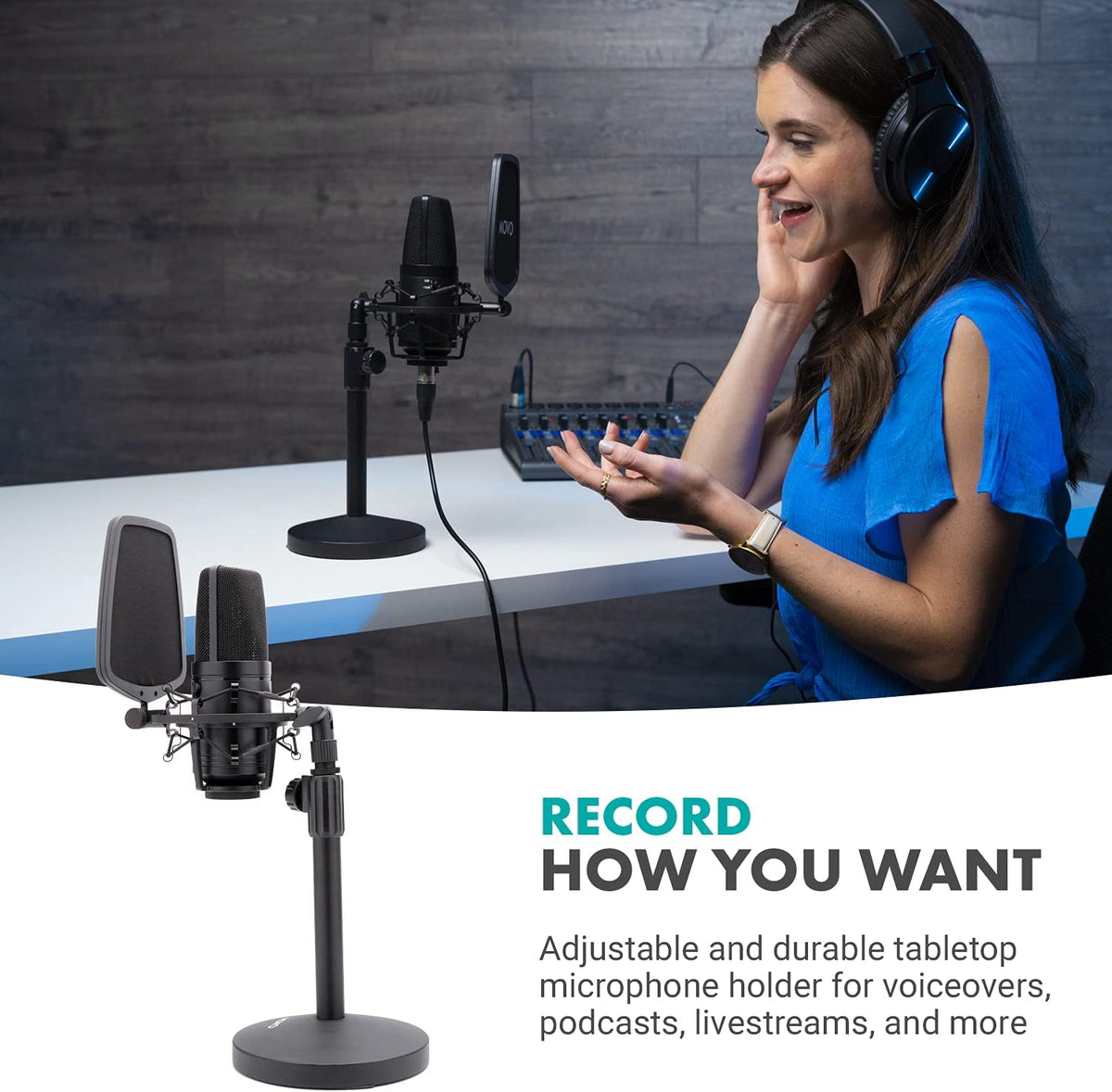 Studio Headphones with Microphone, Pop Filter, and Mic Stand P5001