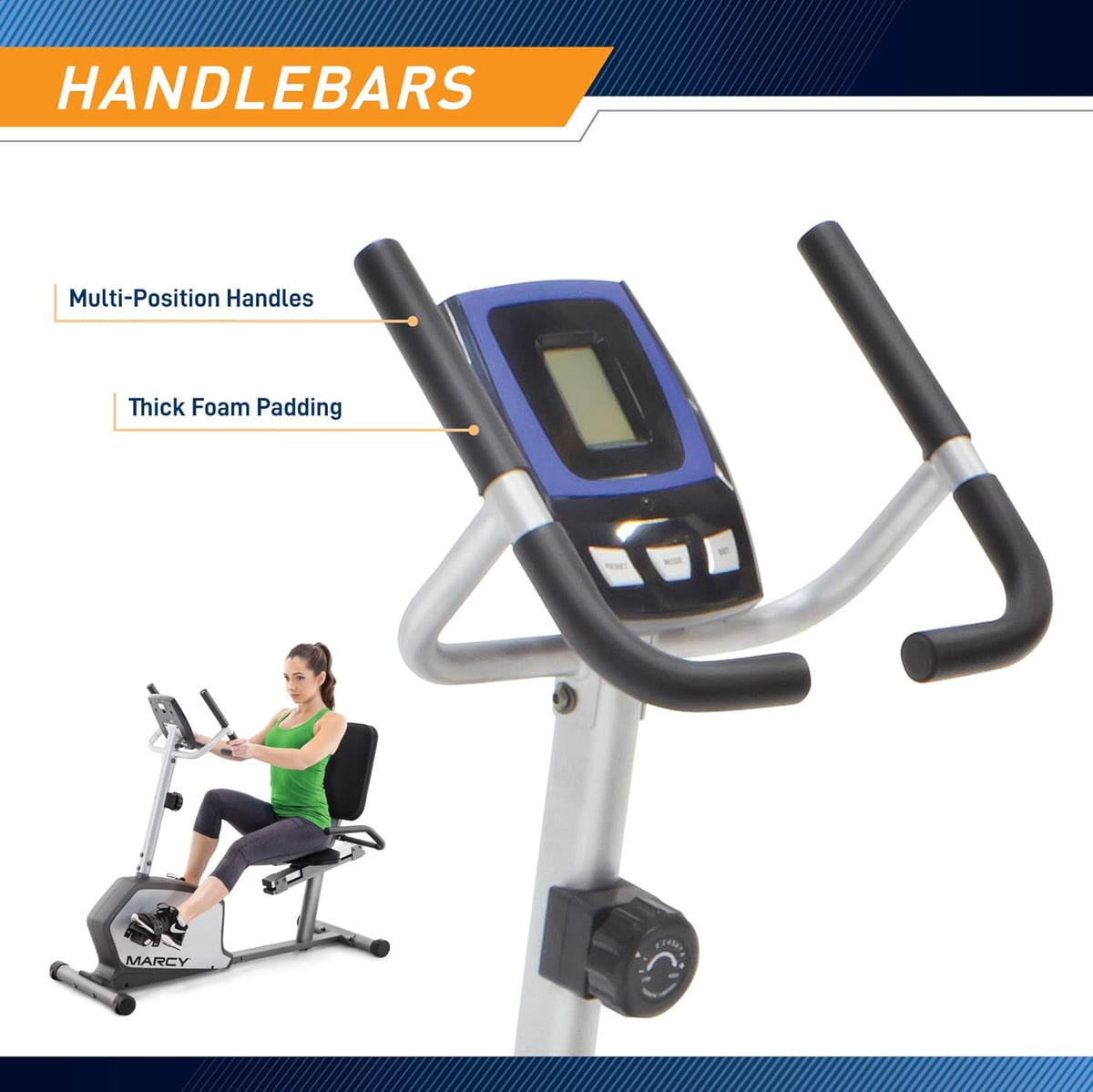 Recumbent Exercise Bike with Adjustable Seat and 8 Resistance Levels, 300 Pound Capacity Q3289