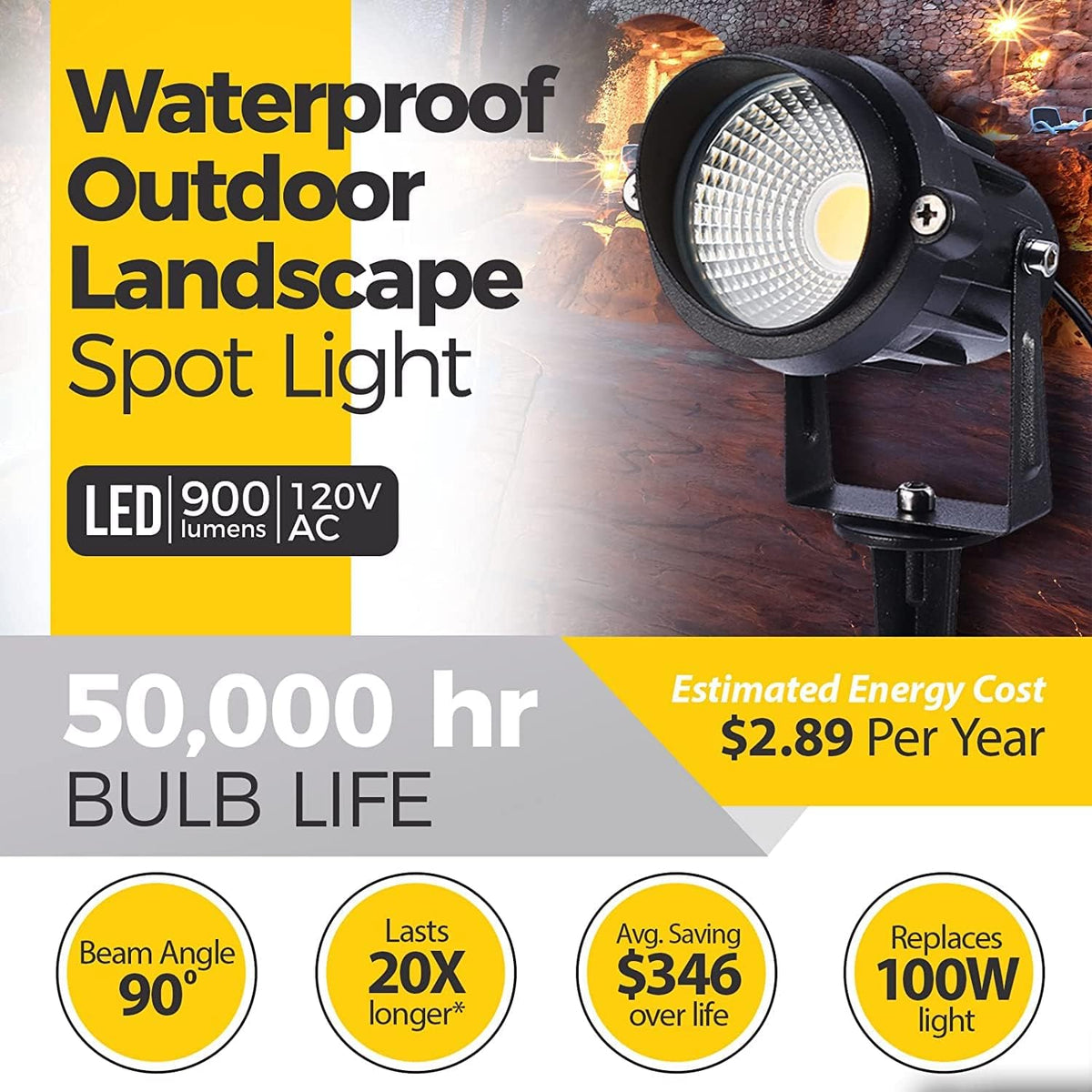 Warm White Waterproof LED Landscape Spot Lights 6 Pack T45991