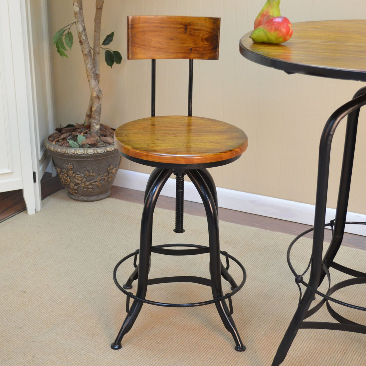 34" Brown and Black Adjustable Stool with Curved Back A1280