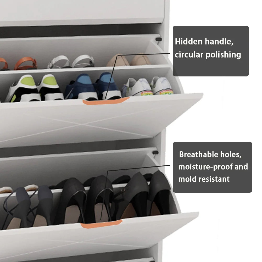 White 3 Flip Drawer Shoe Cabinet S208452