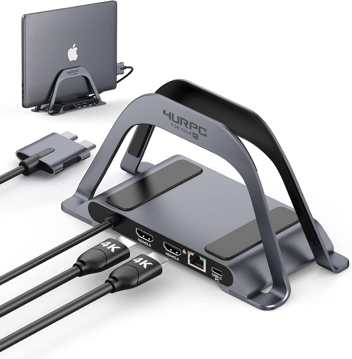 USB C Docking Station Dual Monitor 10 in 2 Dual Display USB C HUB with Vertical Stand Multiport USB C Adapter with Two 4K HDMI PD3.0 Ethernet USB M20973