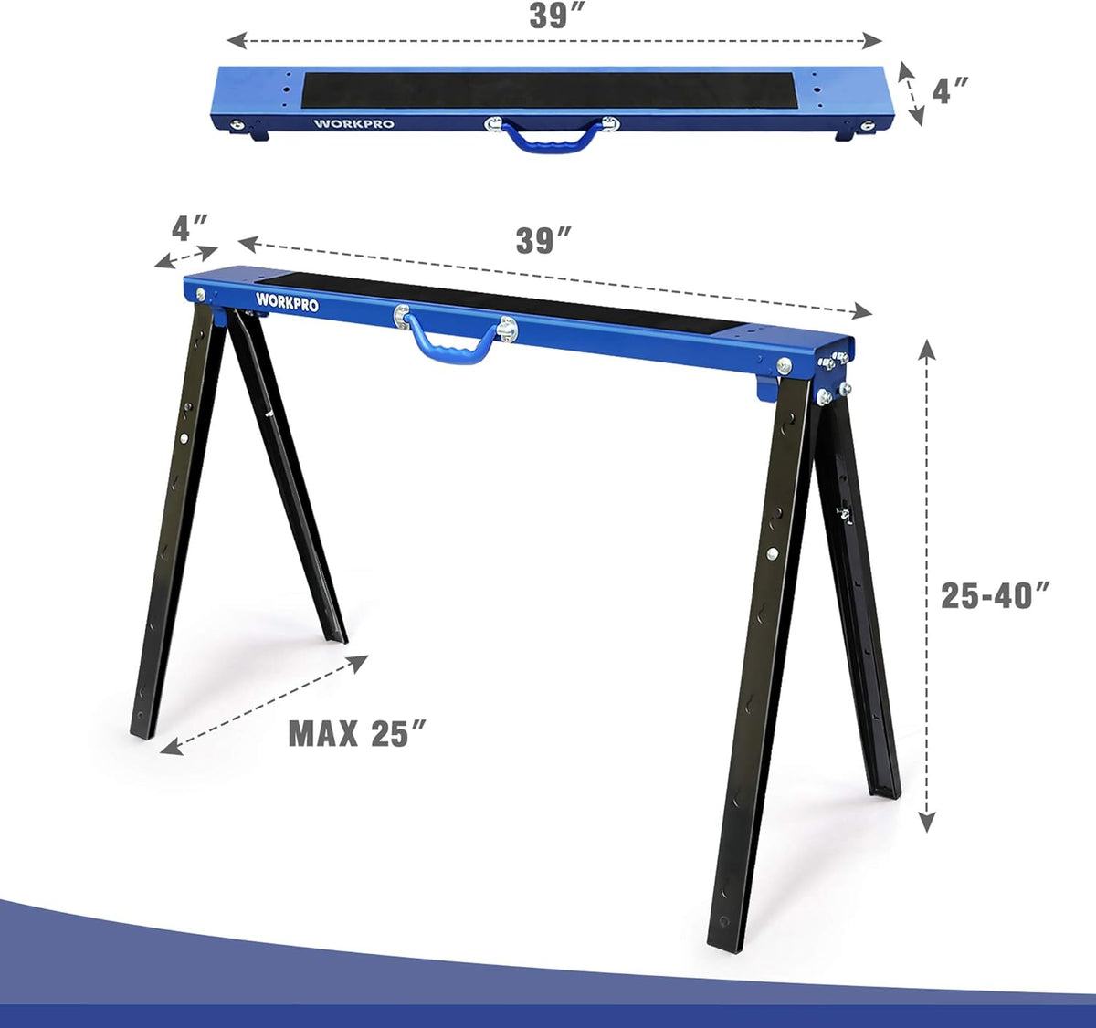 Portable Folding Sawhorse, 1000 lb. Weight Capacity, 2 Pack L34340