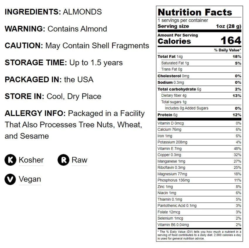 Raw Vegan Kosher Almonds, 15 Pounds C14307