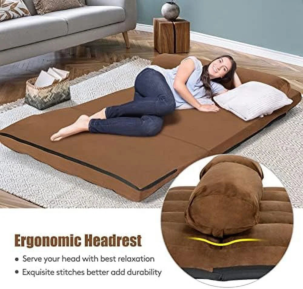Gray 6-Position Fabric Folding Sofa Bed with 2 Pillows H816