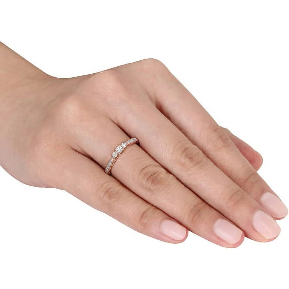 1/4 Carat T.W. Diamond 10kt Rose Gold Three Stone Engagement Ring P2954