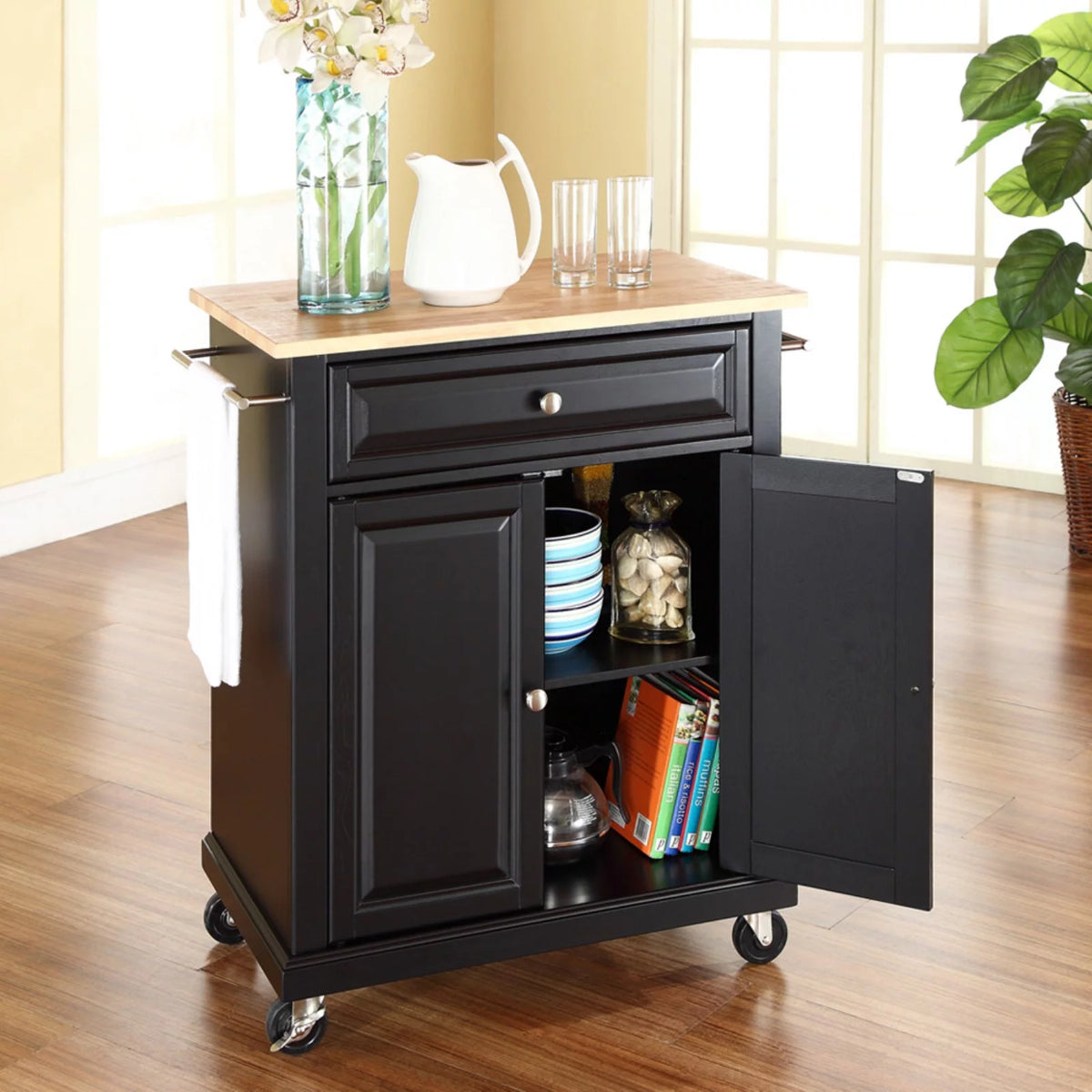 Natural Wood Top Portable Kitchen Cart X7333
