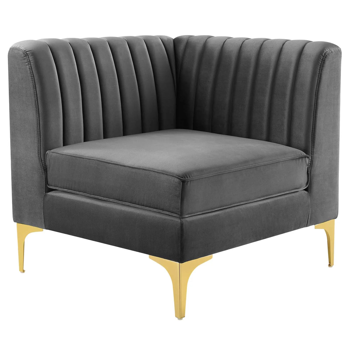 Gray Channel Tufted Performance Velvet 4-Seater Sofa O36474