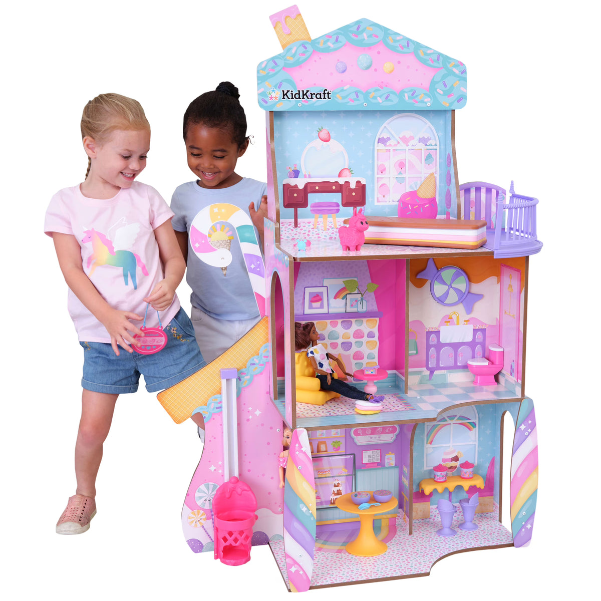Wooden Dollhouse with Elevator 28 Accessories W641