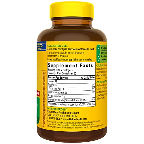 Magnesium Citrate 250 mg Dietary Supplement, 180 Soft Gels W7897