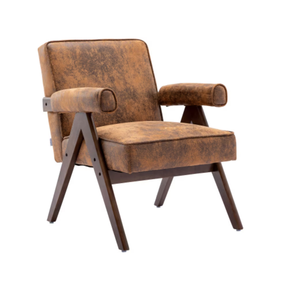 Mid-Century Modern Accent Chair with Solid Wood Armrest and Feet A53527