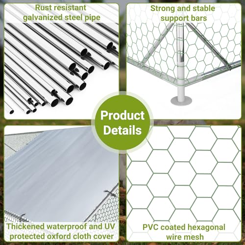Large Metal Walk-in Galvanized Chicken Coop with Waterproof Cover A56993