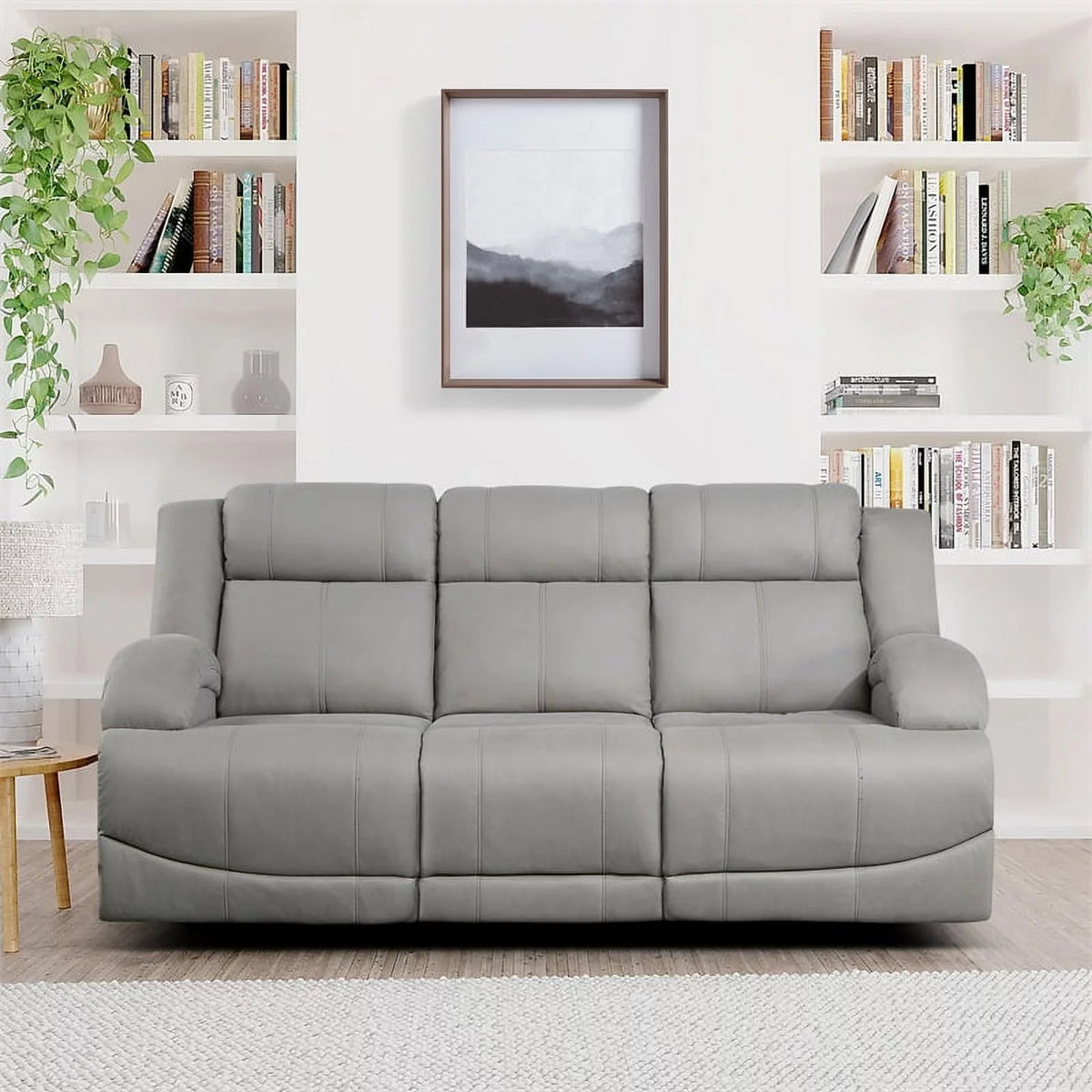 Gray Wood & Fabric Double Reclining Sofa J654