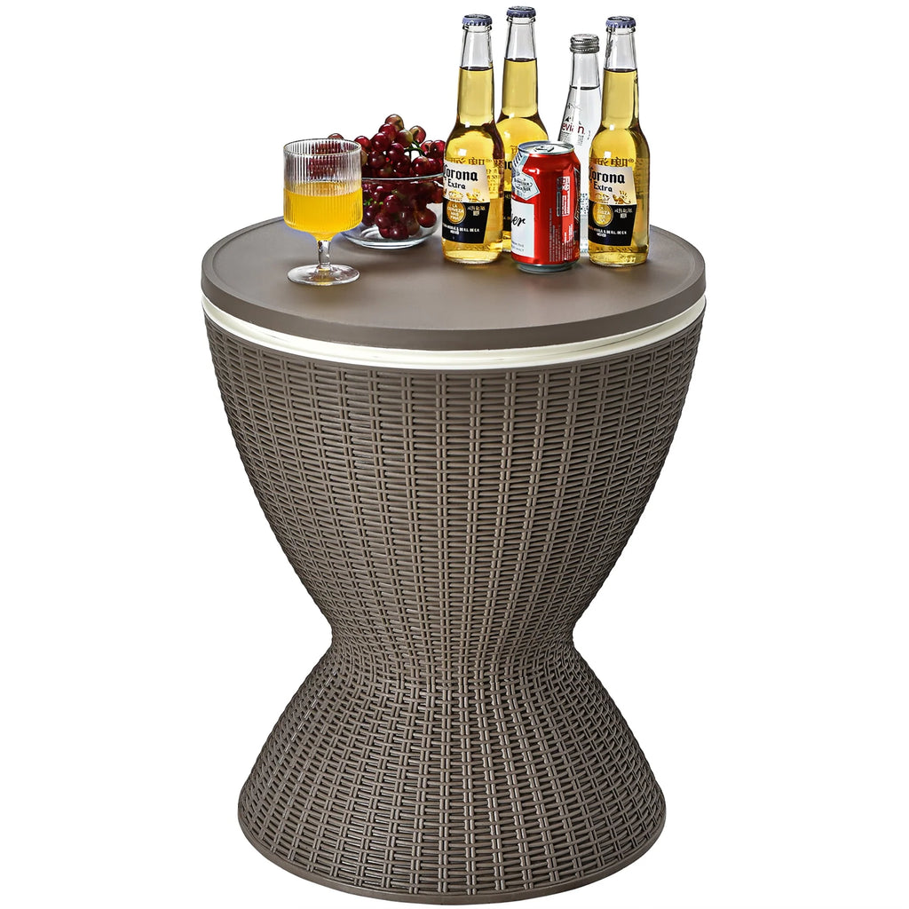 8 Gallon 3 in 1 Patio Rattan Cooler Bar Table Brown Z550762