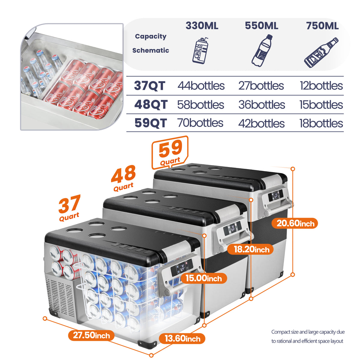 12 Volt Car Refrigerator 59QT (55L) Gray U49561