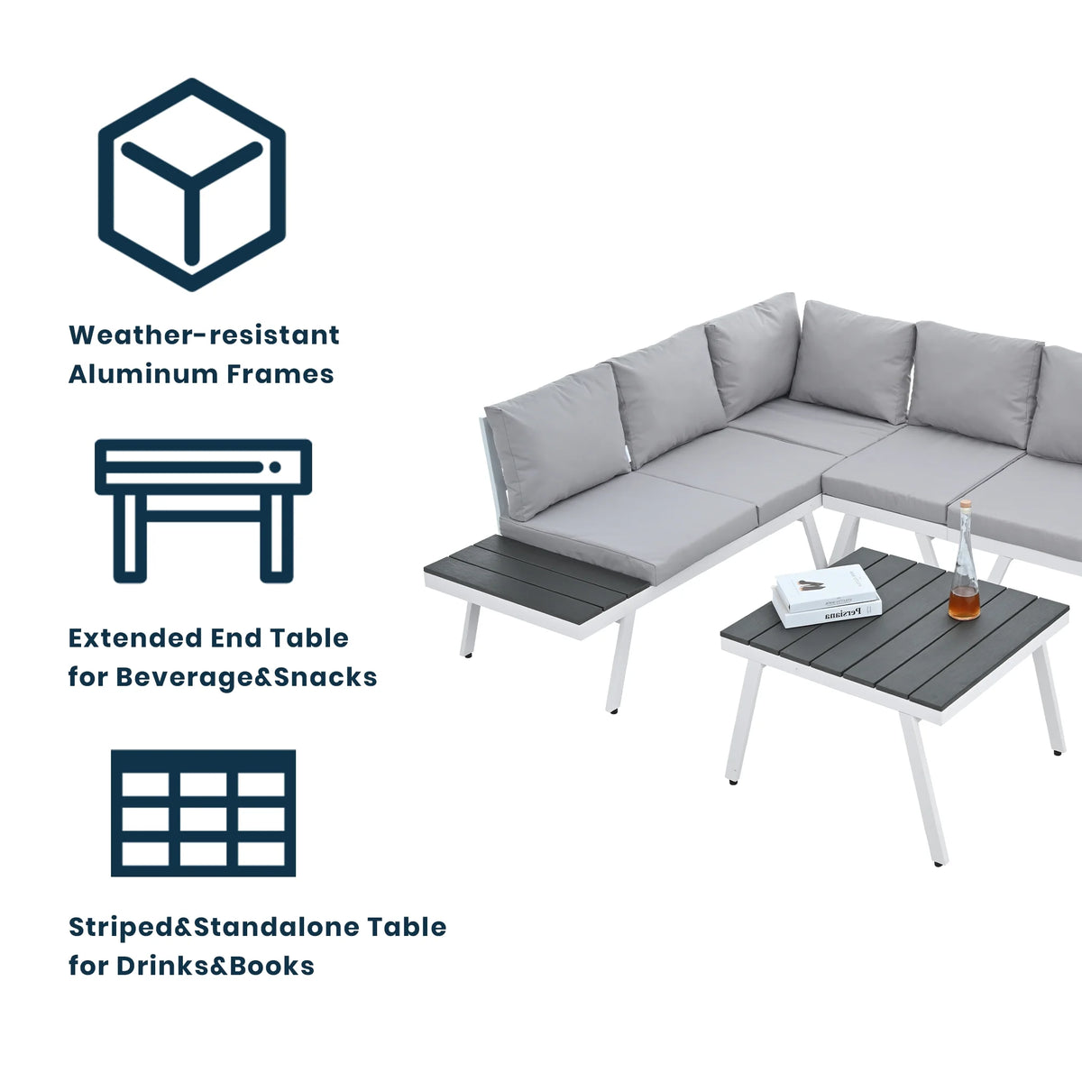 5 Piece Outdoor Patio Furniture Set Grey Q35046