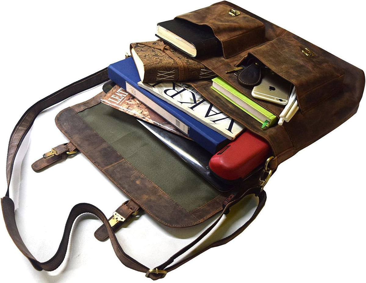 18 Inch Brown Leather Messenger Bag N11445