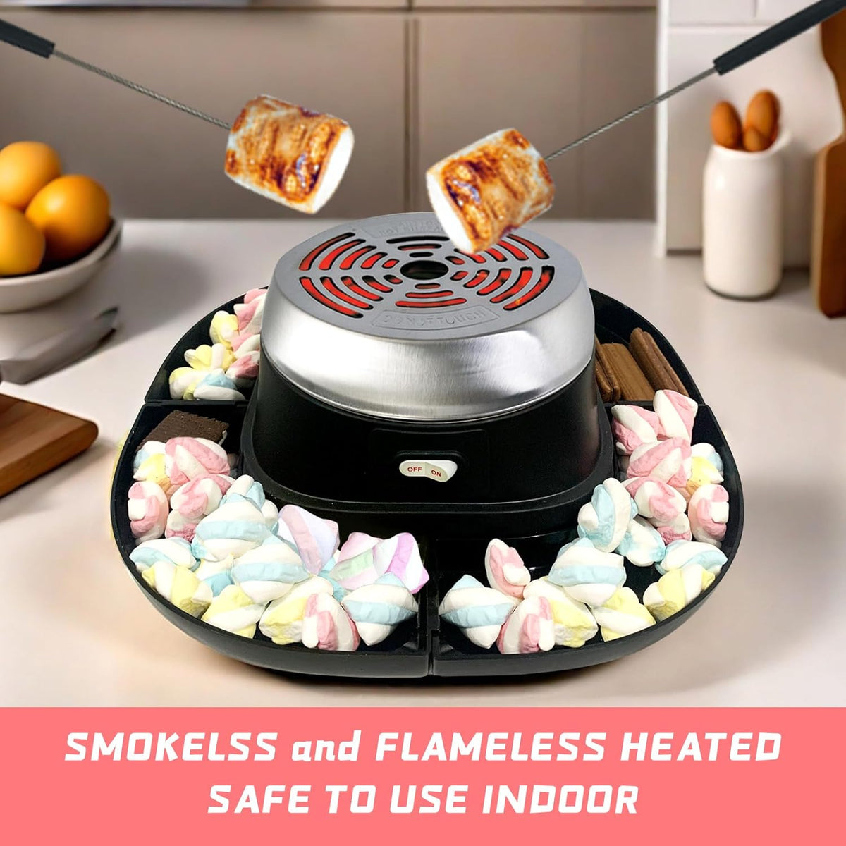 Electric S'mores Maker with 4 Marshmallow Roasting Sticks and 4 Trays E546066
