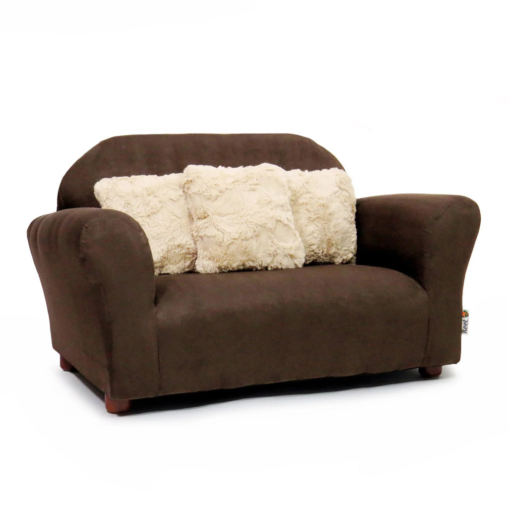 Brown Plush Kids Sofa with Accent Pillows J953