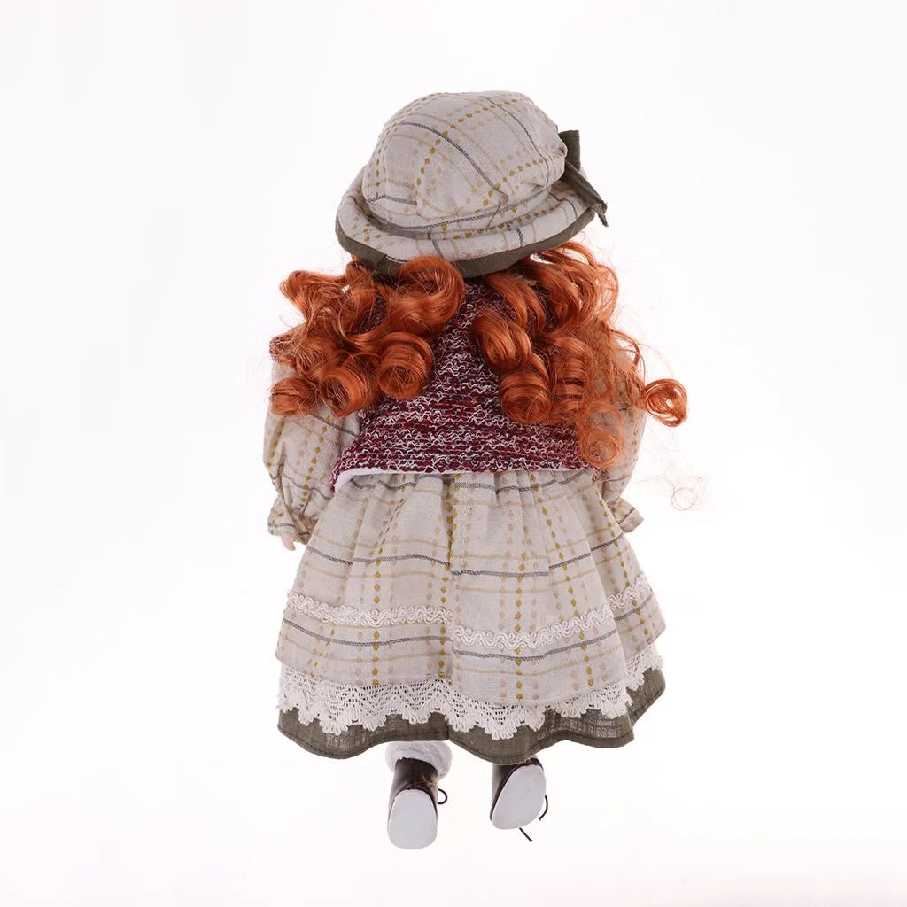 16inch Porcelain Doll Sitting People Figures in Clothes Hat Y94843