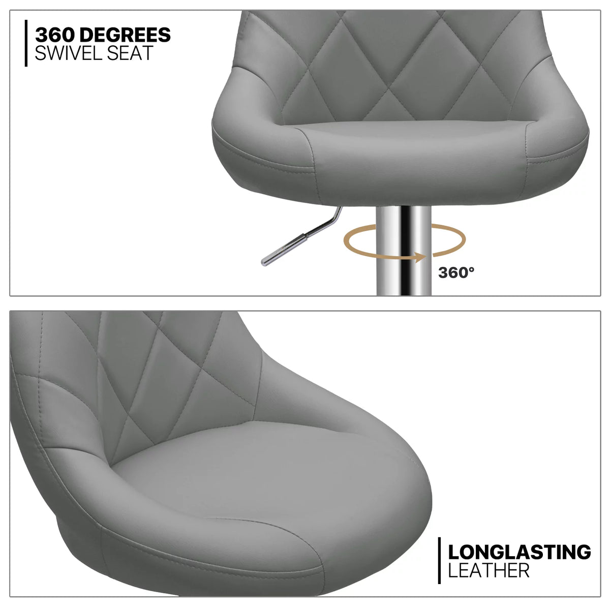 Set of 4 Grey Faux Leather Swivel Bar Stools E507249