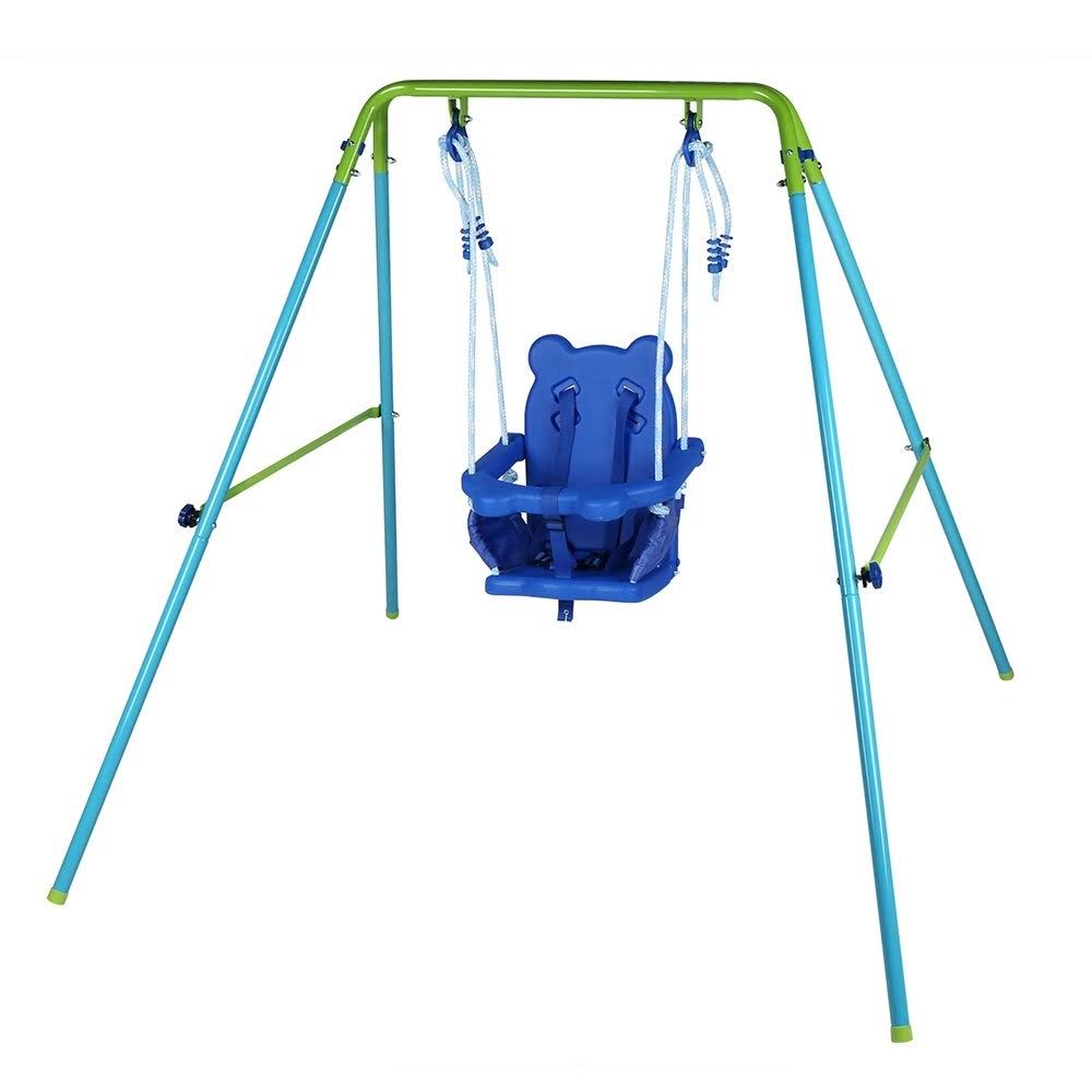 Folding Toddler Blue Swing Set with Safety Seat B98797