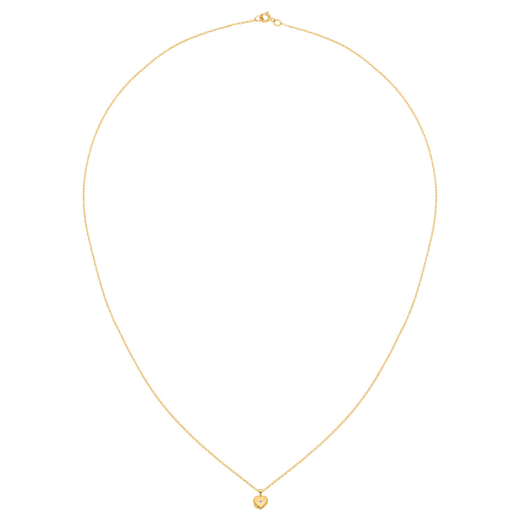 14 Karat Yellow Gold 12mm Heart Diamond Locket on 18-inch Cable Rope Chain T98866