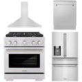 30 Gas Range, Range Hood, Refrigerator with Water & Ice Dispenser, Dishwasher A762