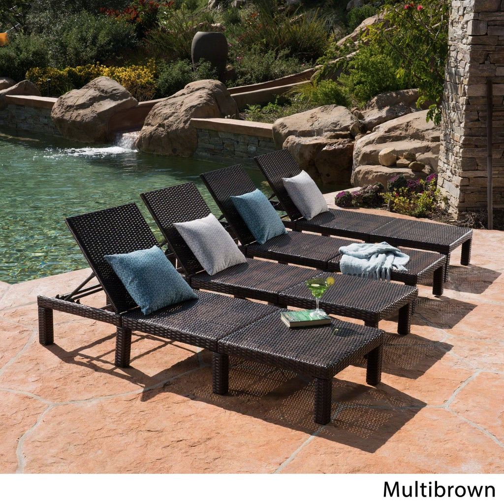 Brown Wicker Chaise Lounge Set of 4 G957102