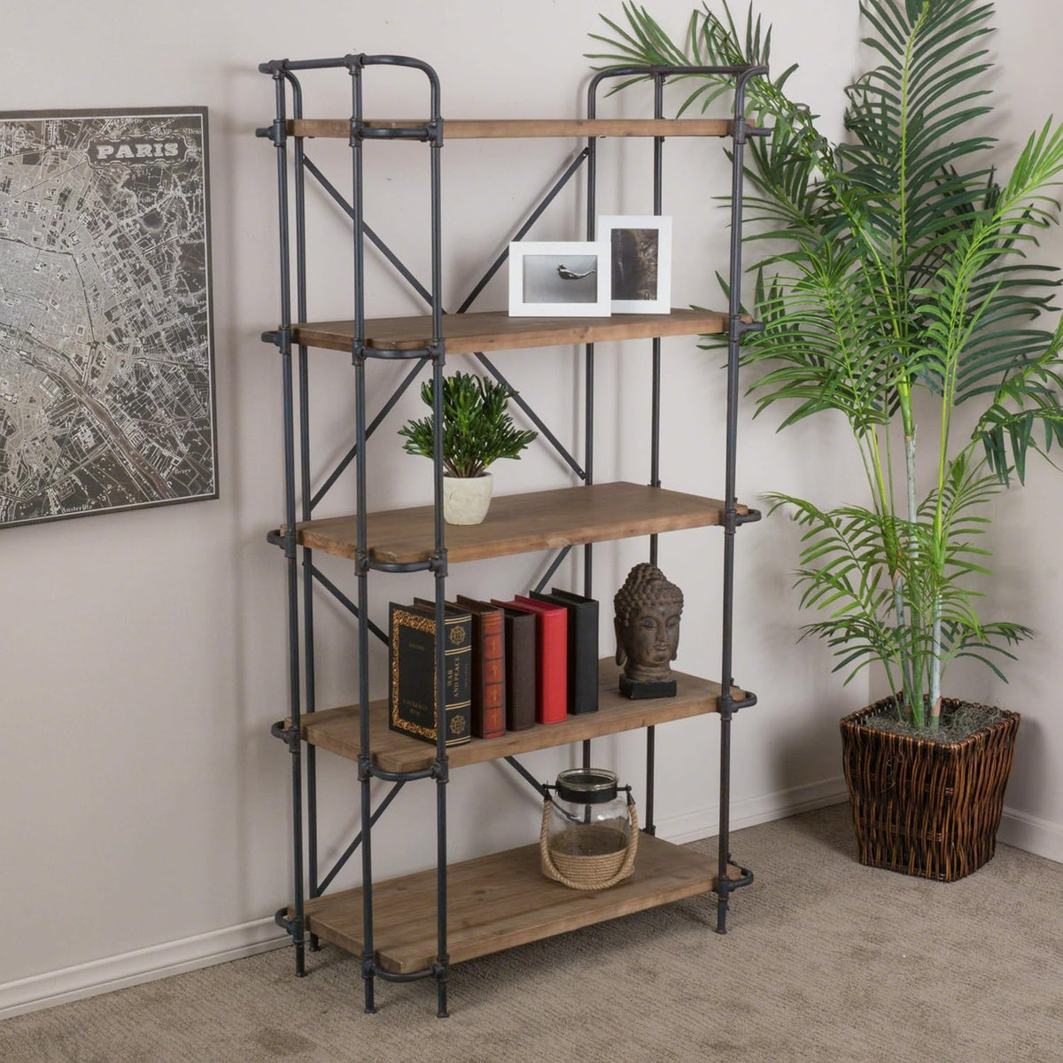 5-Shelf Solid Wood Bookcase N855181
