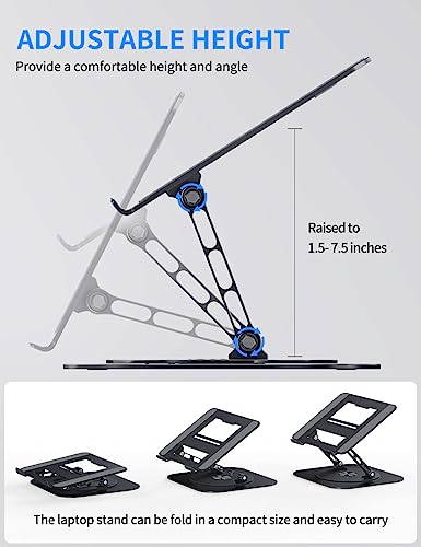 Black Adjustable Foldable Laptop Stand with 360 Rotating Base O8778