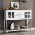 White Farmhouse Console Table with Glass Cabinet and Bottom Shelf X720