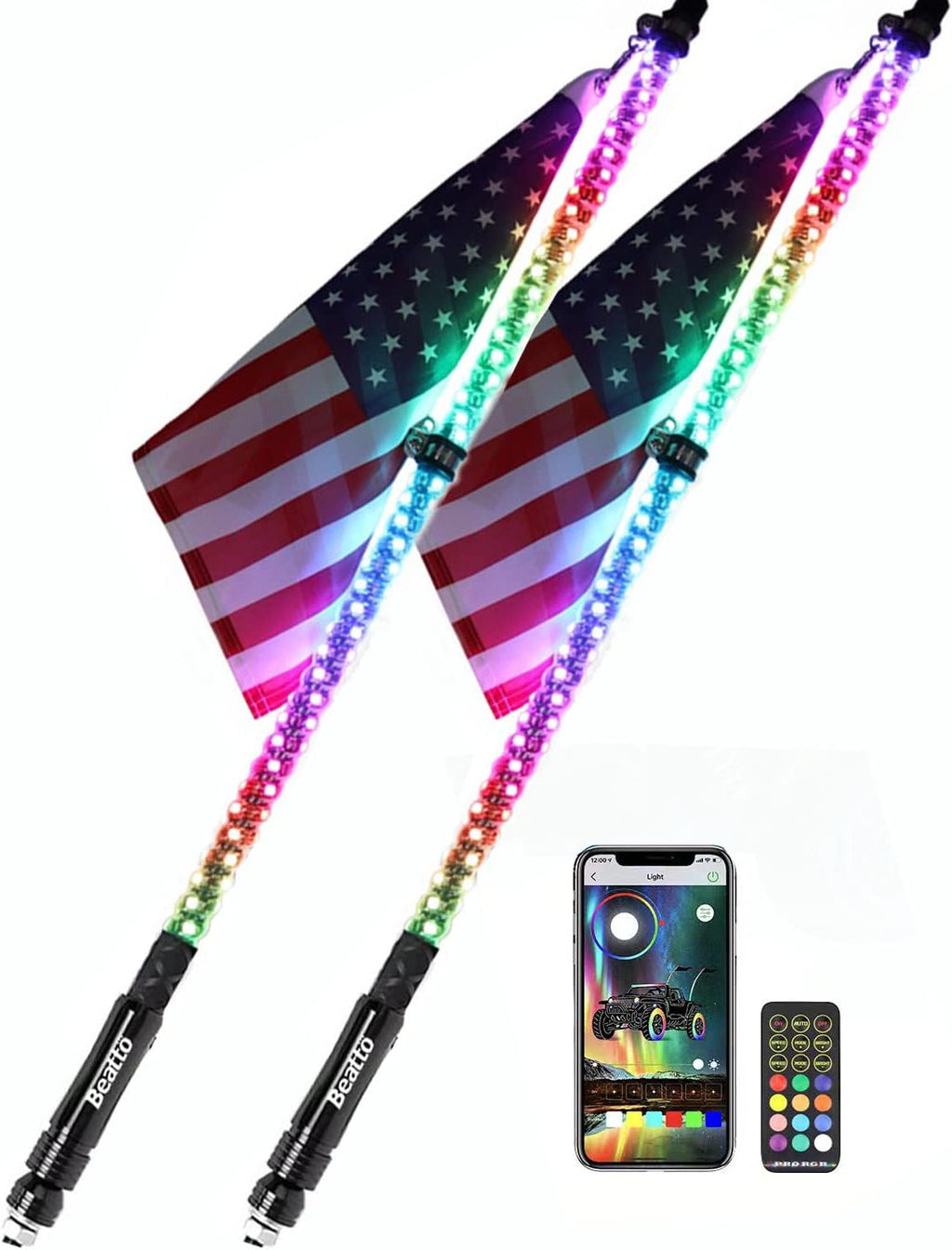 2 Pack LED Whips Light with Remote and App Control A64111