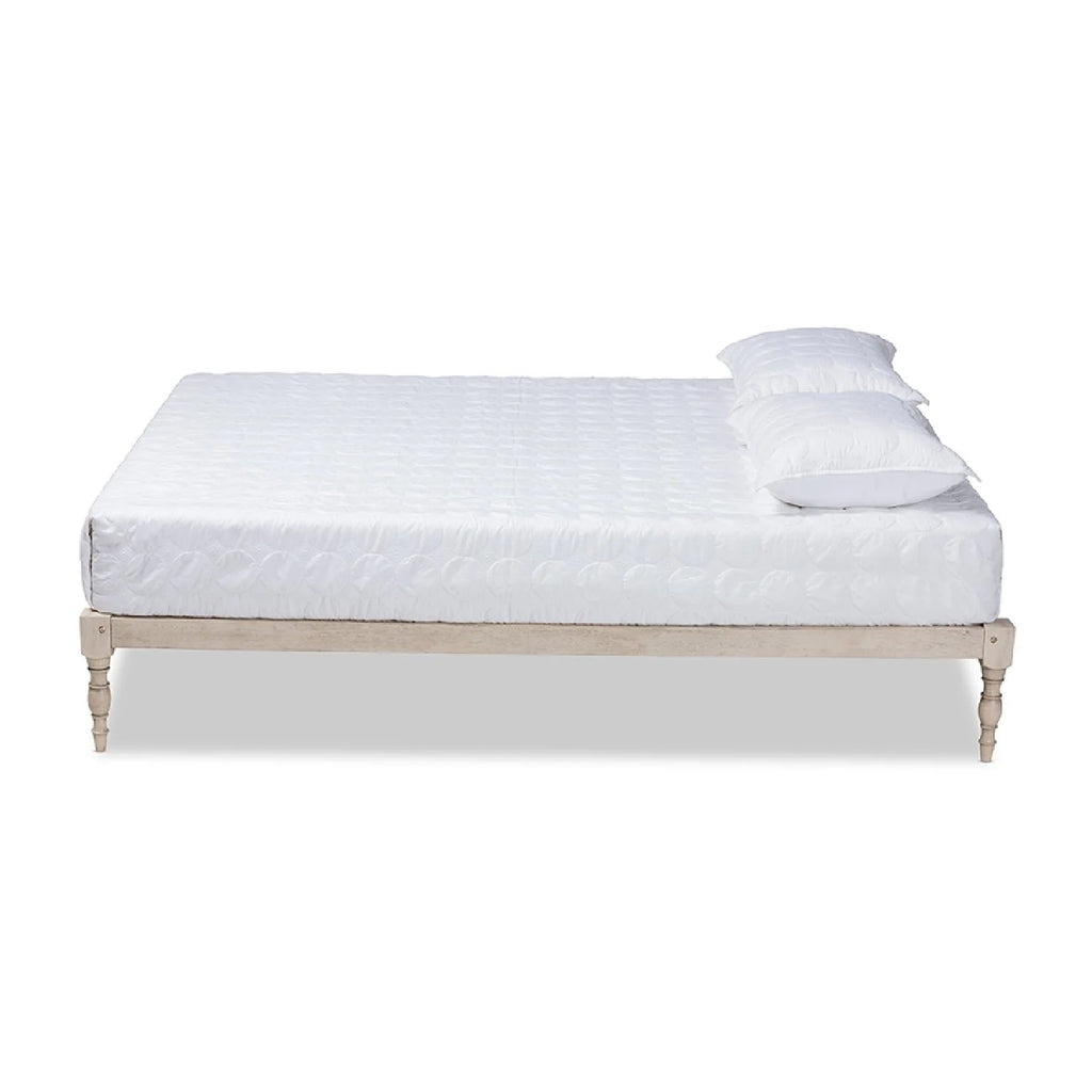 Antique White Wood King Size Platform Bed Frame N162