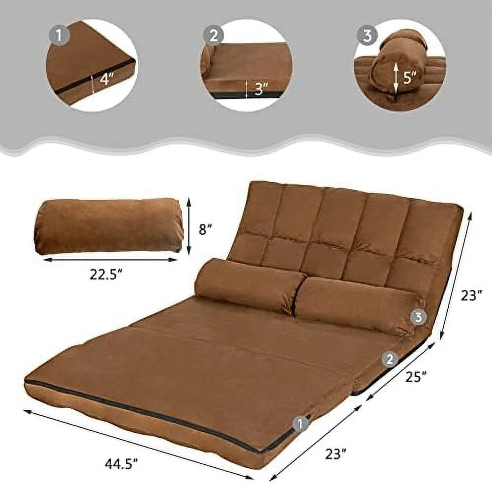 Gray 6-Position Fabric Folding Sofa Bed with 2 Pillows H816