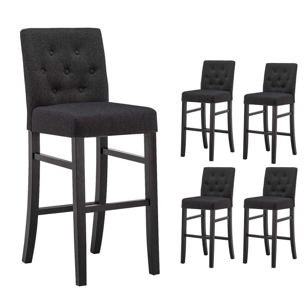 Charcoal Fabric Upholstered Bar Stools with Solid Wood Legs Set of 4 P3926