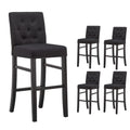 Charcoal Fabric Upholstered Bar Stools with Solid Wood Legs Set of 4 P3926
