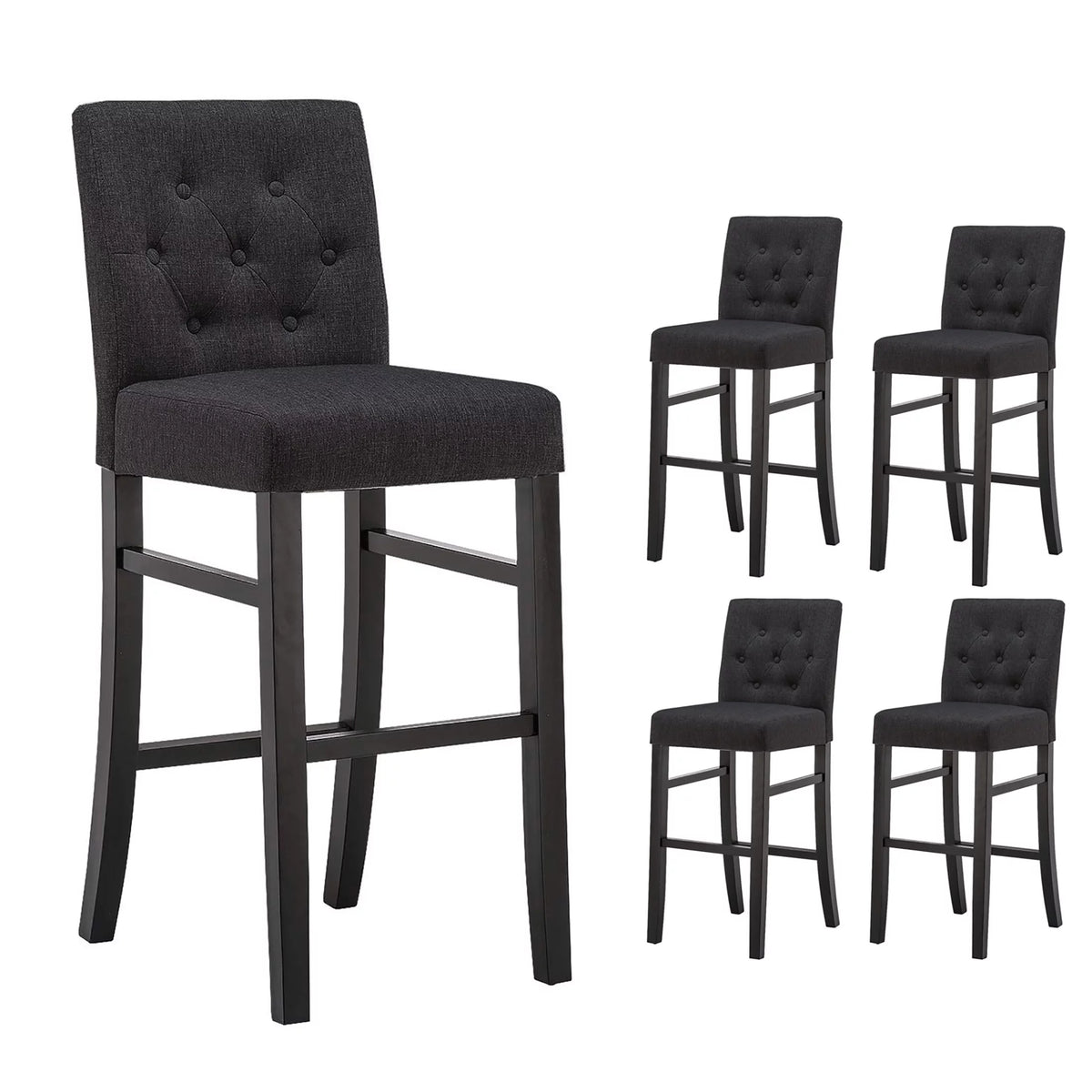 Charcoal Fabric Upholstered Bar Stools with Solid Wood Legs Set of 4 P3926