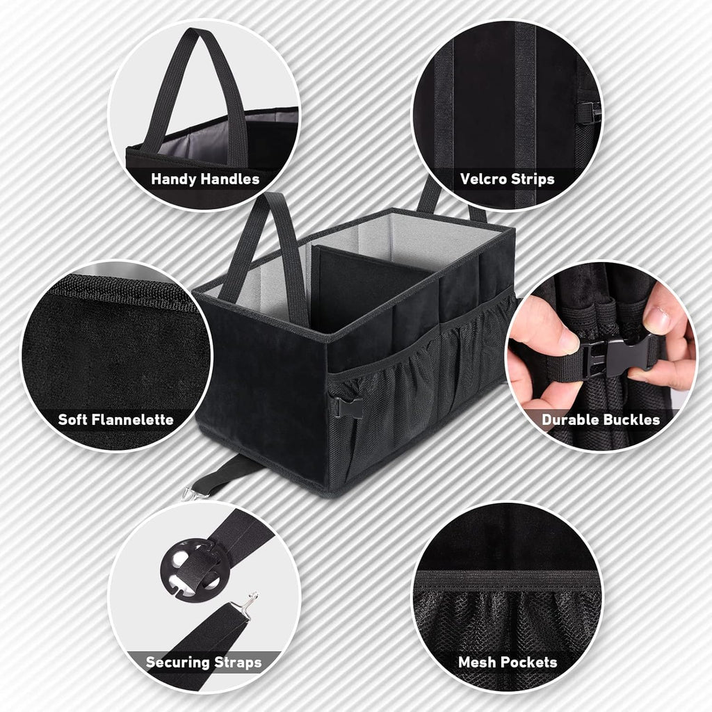 Car Seat Organizer with Side Mesh Pockets, Collapsible Trunk Cargo Storage Container (Black) C84551