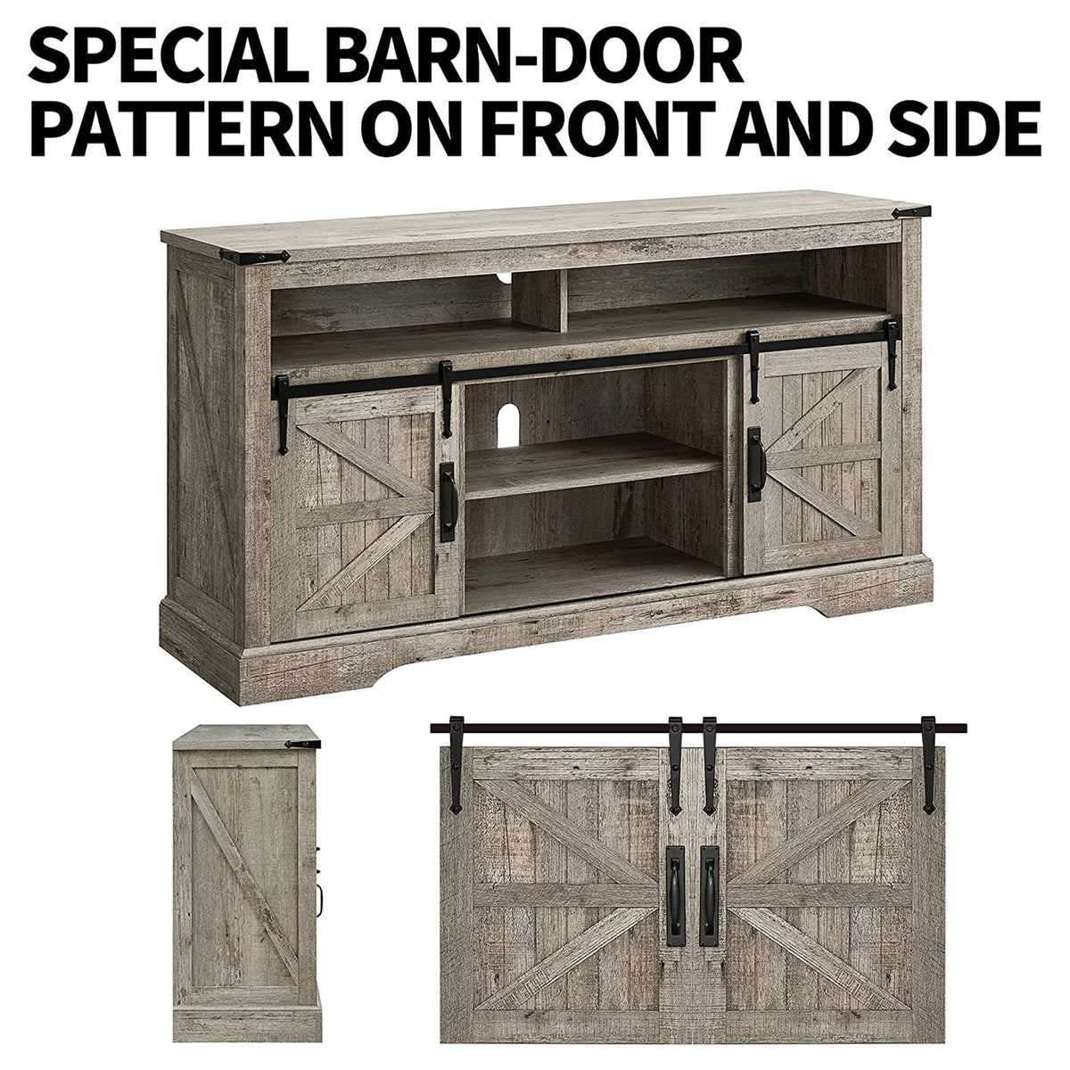 60-Inch Sliding Barn Door Wooden TV Stand V24861