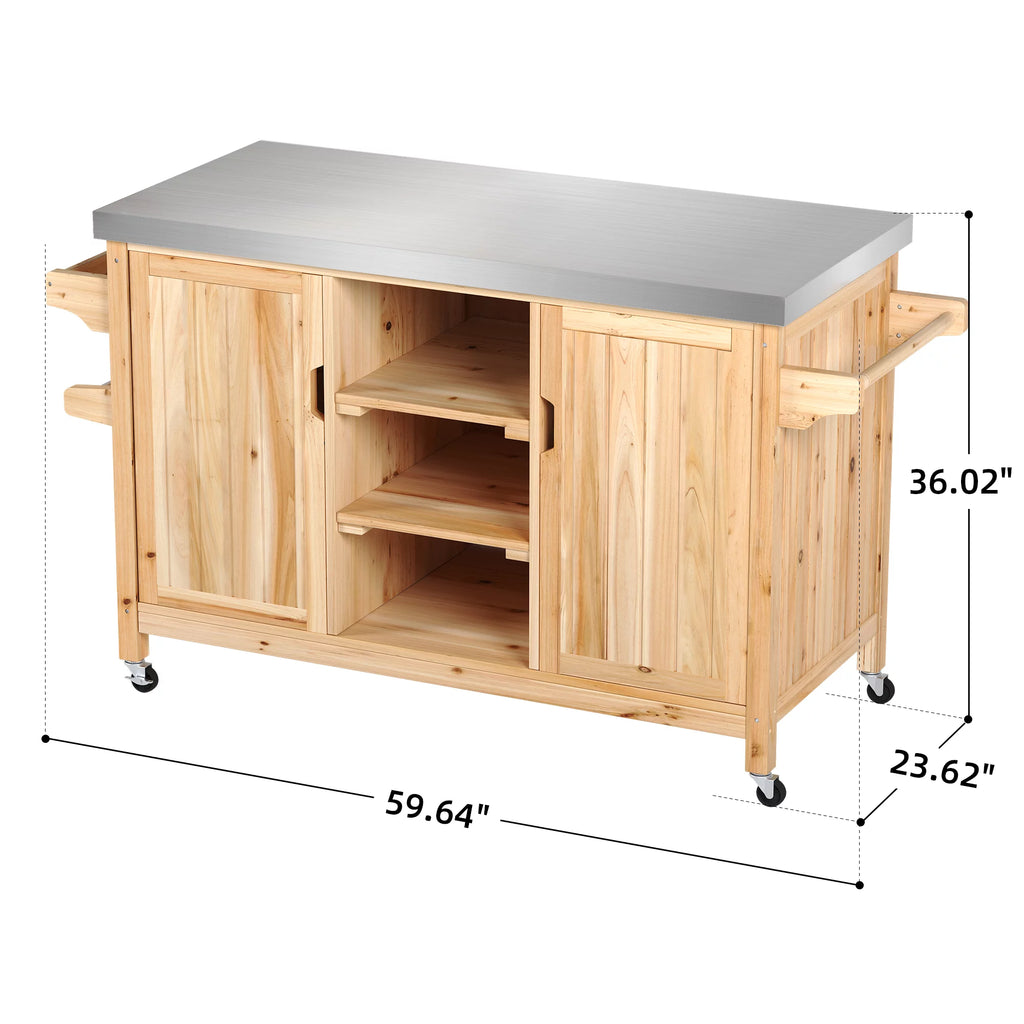 Solid Wood Outdoor Table and Storage Cabinet with Stainless Steel Top Y476237