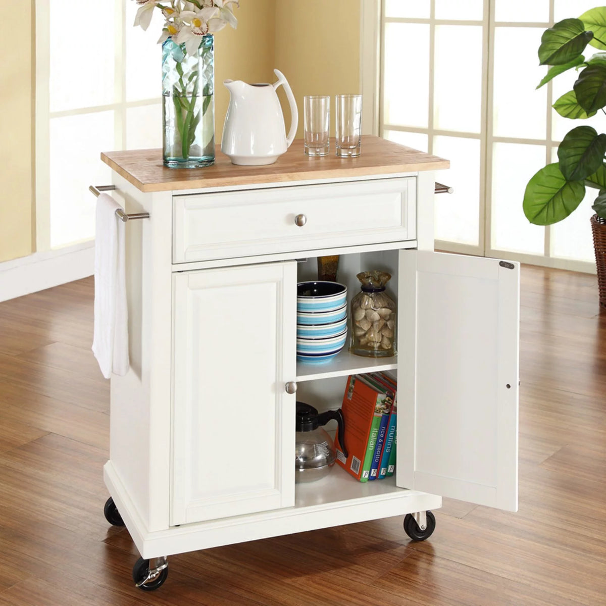Natural Wood Top Portable Kitchen Cart X7333