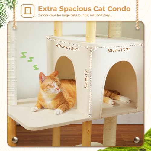 73 Inches Tall Wooden Cat Tree with Hammocks and Scratching Posts I48297