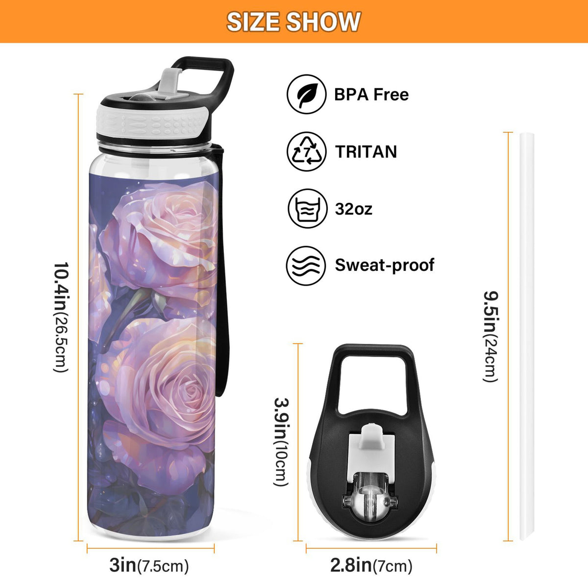 Purple 32oz Tritan Sports Water Bottle with Straw H89904