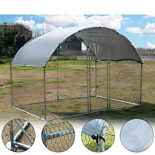 Large Metal Walk-in Galvanized Chicken Coop with Waterproof Cover A56993