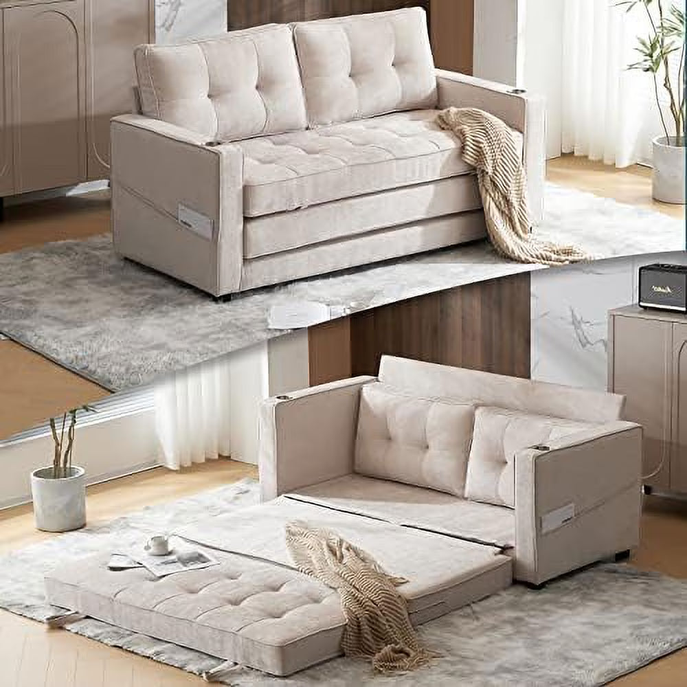 Full Size Futon Sofa Bed Chenille Loveseat Sofa Sleeper Pull Out Couch D7554