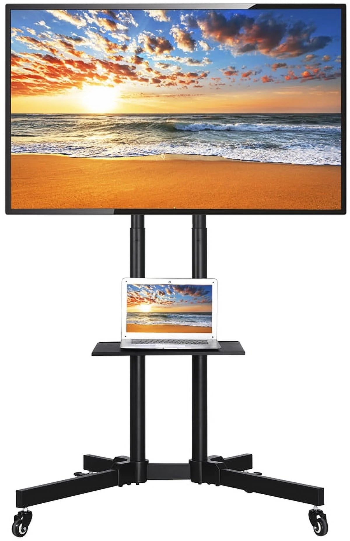 Modern Mobile TV Stand Rolling TV Cart up to 75'' Black I8637