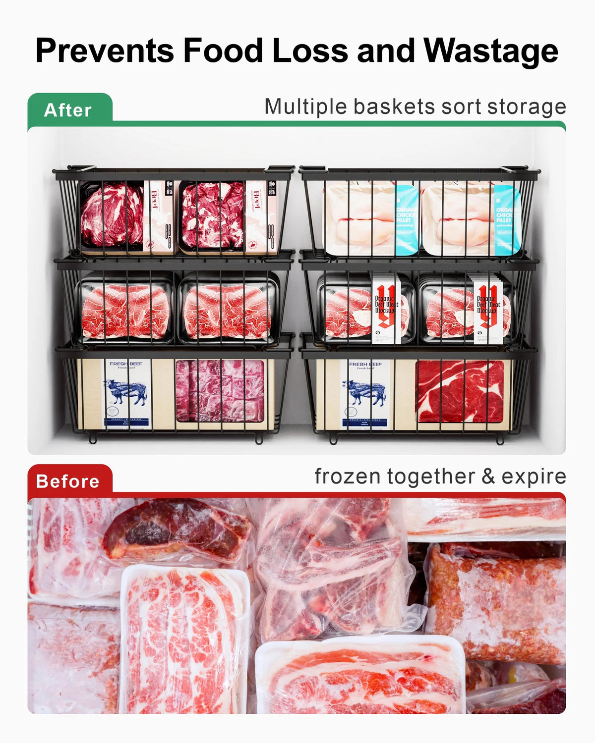 5 Pack Wire Storage Baskets for Deep Freezer, Black L1425